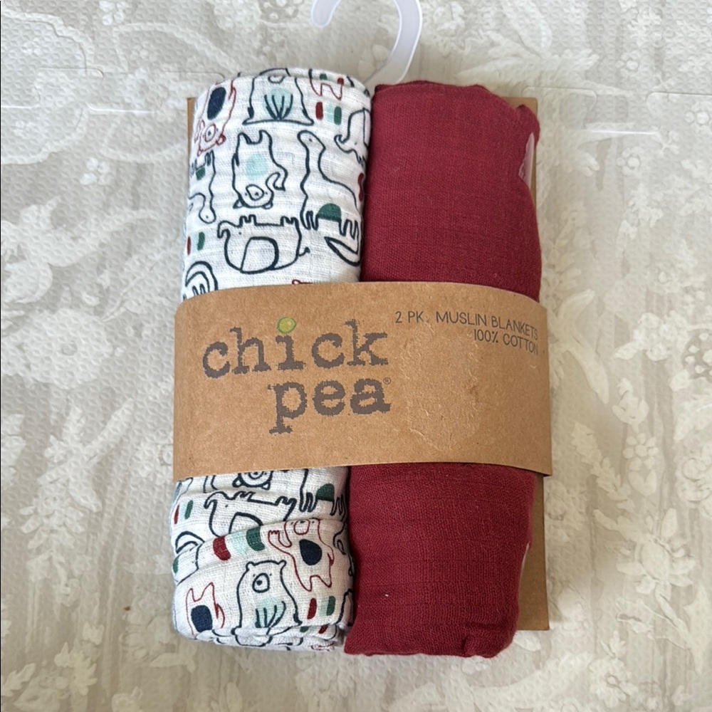 Chick Pea Muslin Blanket Set of 2 - Burgundy and White